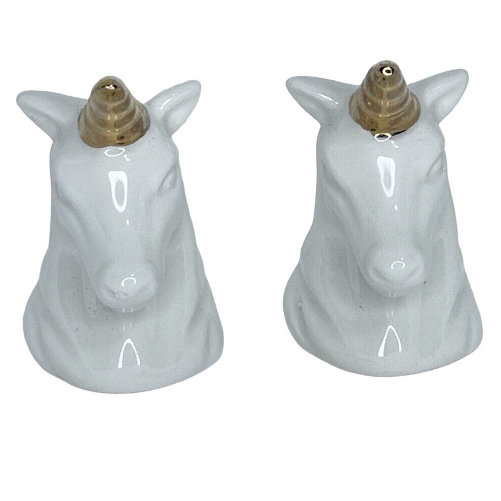 Porcelain Unicorn Salt & Pepper Shakers with Gold Horns, Whimsical Decor Vintage